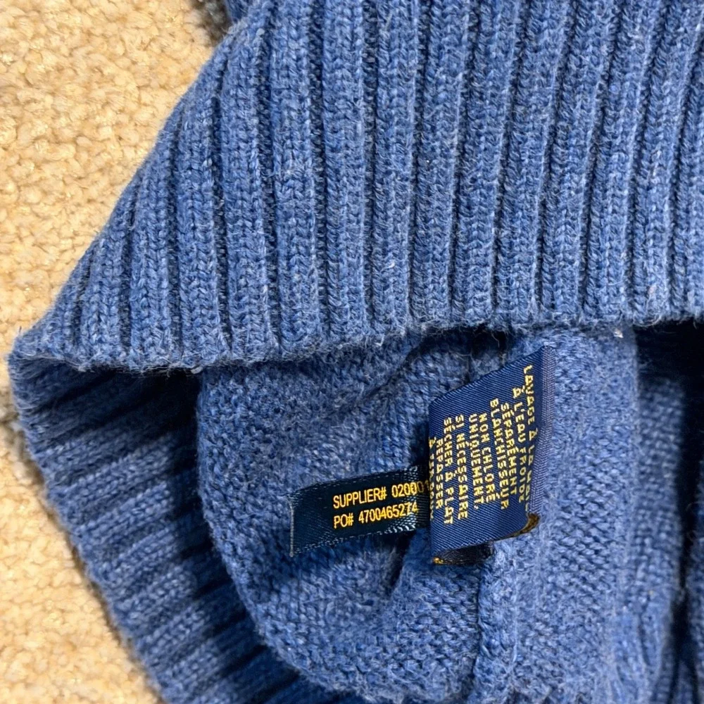 Polo Ralph Lauren Sweater Mens Xl Mock Neck Blue Button‎ Pullover Knit Cotton